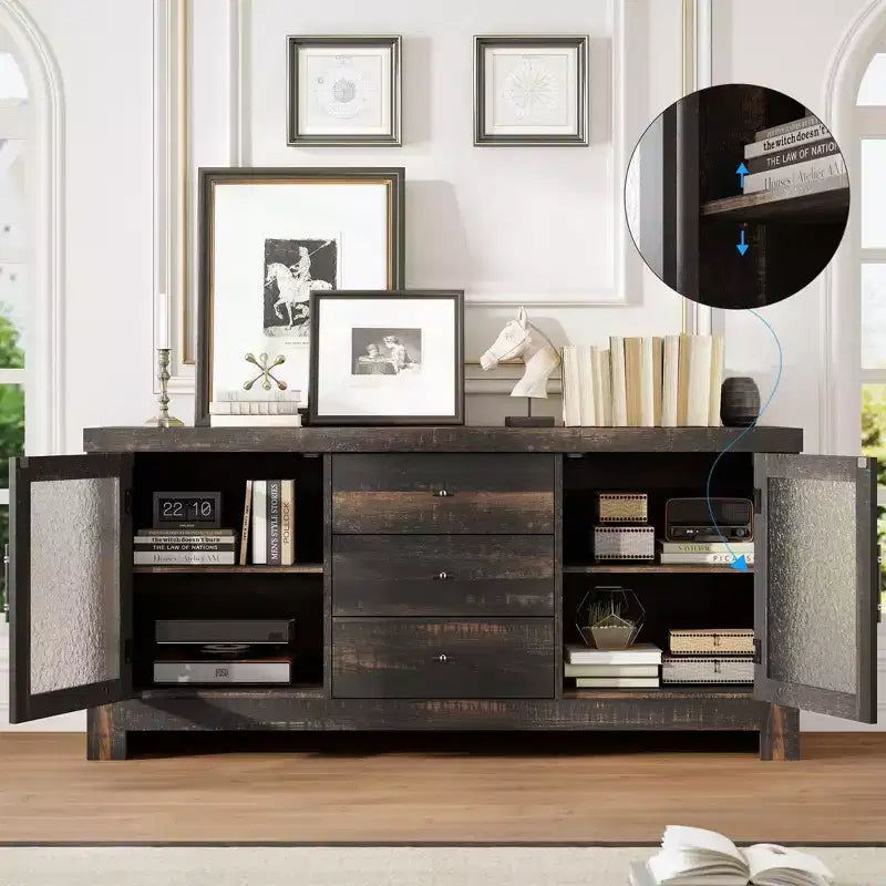 54 Buffet, Meuble de Rangement Autonome pour Cuisine, Salle à Manger et Salon, Finition Rustique