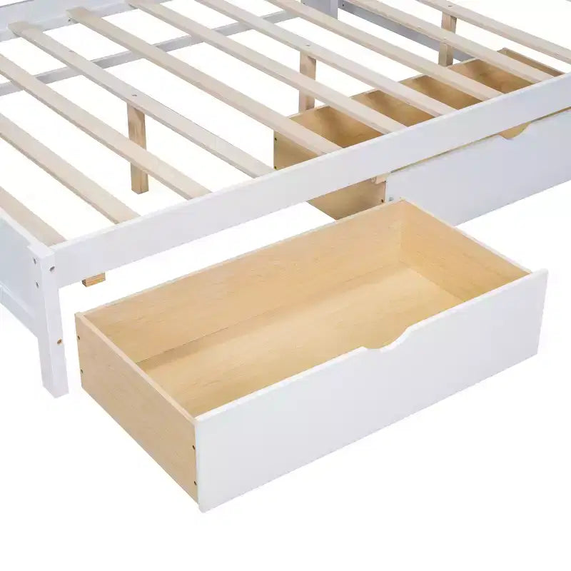 Lit de repos double en bois avec 2 tiroirs, étagère de rangement et ports de chargement USB, Blanc