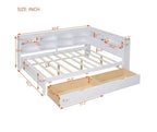 Lit de repos double en bois avec 2 tiroirs, étagère de rangement et ports de chargement USB, Blanc