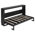 Lit escamotable double FAMYYT avec pliage latéral, éclairage LED sous le lit, prise USB intégrée, montage facile, noir
