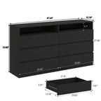 Commode 6 tiroirs Dyonery avec LED pour chambre, organisateur de rangement en bois de 120 cm avec station de charge, commodes avec étagères ouvertes, chiffonnier