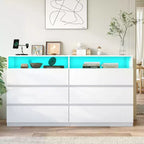 Commode 6 tiroirs Dyonery avec LED pour chambre, organisateur de rangement en bois de 120 cm avec station de charge, commodes avec étagères ouvertes, chiffonnier