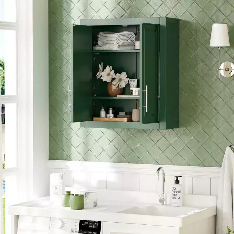 Meuble de Rangement Mural de Salle de Bain Double Porte au-dessus des Toilettes avec Étagères Réglables Organisateur Mural pour Salle de Bain, Cuisine, Buanderie, Chambre