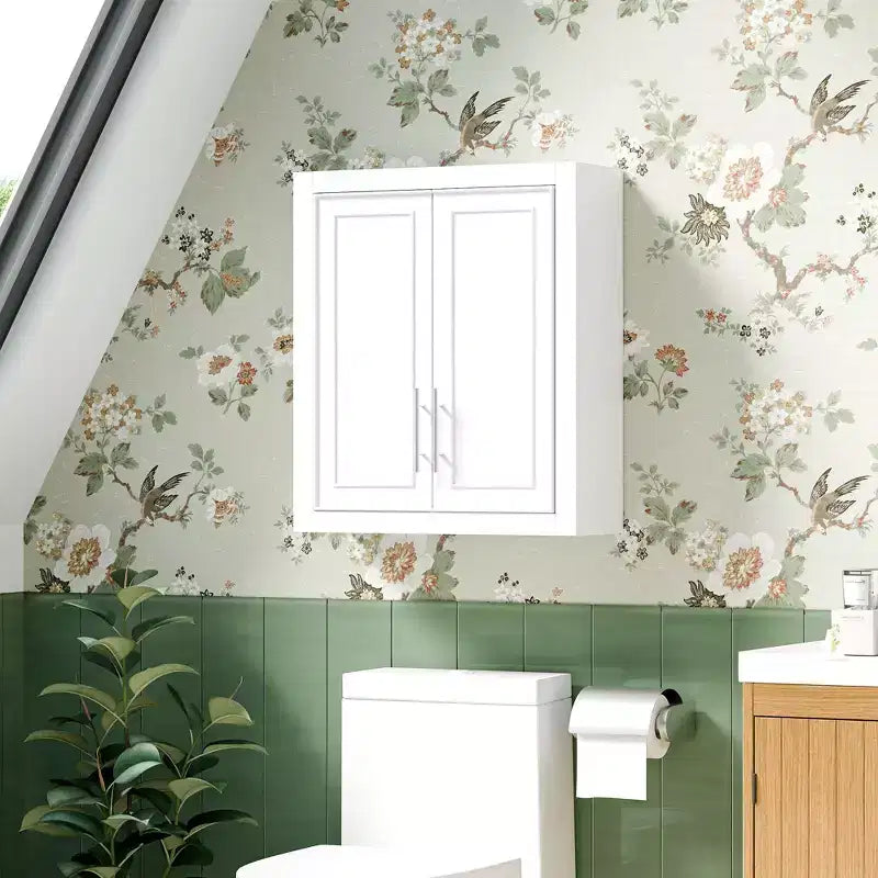 Meuble de Rangement Mural de Salle de Bain Double Porte au-dessus des Toilettes avec Étagères Réglables Organisateur Mural pour Salle de Bain, Cuisine, Buanderie, Chambre