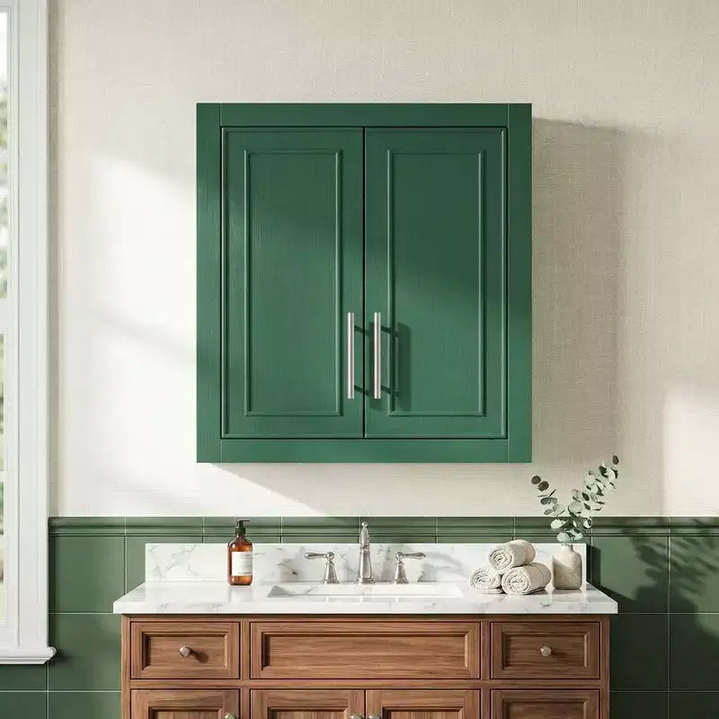 Meuble de Rangement Mural de Salle de Bain Double Porte au-dessus des Toilettes avec Étagères Réglables Organisateur Mural pour Salle de Bain, Cuisine, Buanderie, Chambre