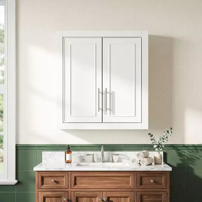 Meuble de Rangement Mural de Salle de Bain Double Porte au-dessus des Toilettes avec Étagères Réglables Organisateur Mural pour Salle de Bain, Cuisine, Buanderie, Chambre
