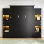 Lit escamotable moderne Luxystar Queen avec 10 étagères de rangement et tête de lit rembourrée, noir