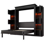 Lit escamotable moderne Luxystar Queen avec 10 étagères de rangement et tête de lit rembourrée, noir