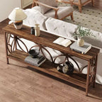 Table de canapé étroite Lantine de 70,9 pouces, console industrielle à 2 niveaux derrière le canapé, longues tables d'entrée avec rangement pour le foyer, le couloir, marron brillant