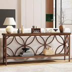 Table de canapé étroite Lantine de 70,9 pouces, console industrielle à 2 niveaux derrière le canapé, longues tables d'entrée avec rangement pour le foyer, le couloir, marron brillant