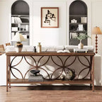 Table de canapé étroite Lantine de 70,9 pouces, console industrielle à 2 niveaux derrière le canapé, longues tables d'entrée avec rangement pour le foyer, le couloir, marron brillant