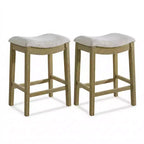ROME + OAK Parker Backless Saddle Counter Stool, Natural, Cream Upholstery, 2 Pack