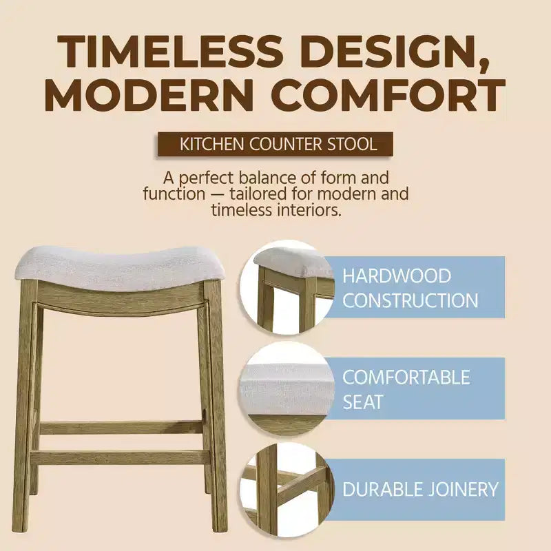 Tabouret de comptoir sans dossier ROME + OAK Parker, naturel, revêtement crème, paquet de 2