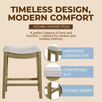 Tabouret de comptoir sans dossier ROME + OAK Parker, naturel, revêtement crème, paquet de 2