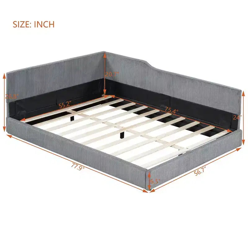 Lit de repos en velours côtelé en forme de L Luxystar Modern de taille normale pour salon ou chambre d'amis