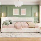Luxystar Modern Full Size L-Shaped Corduroy Upholstered Daybed for Living Room or Guest Room