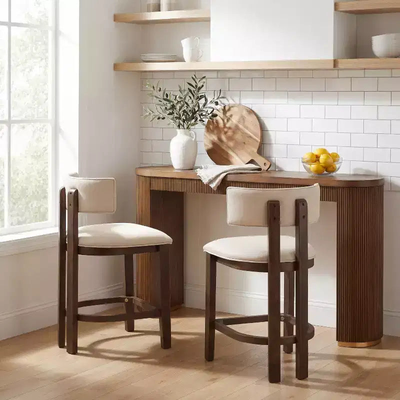 Christopher Knight Home Johnson Ensemble de 3 chaises de salle à manger hautes en bois d'hévéa rembourrées style ferme avec table cannelée