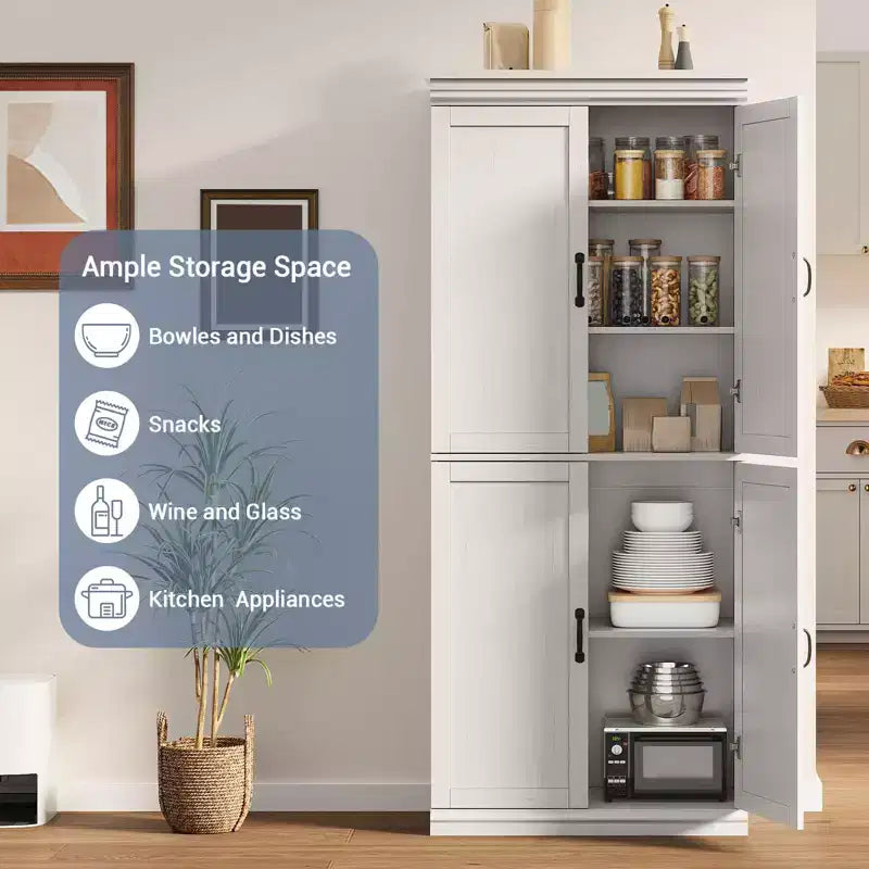 70 Meuble Colonne de Cuisine avec Portes et Étagères Réglables, Meuble de Rangement Autonome, Grande Armoire de Rangement pour Salle de Bain