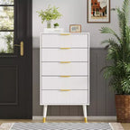 Ensemble de 2 meubles de rangement cannelés pour entrée, commodes noires en bois à 5 tiroirs, poignées dorées en métal, tables de chevet pour chambre à coucher, salon, entrée, blanc