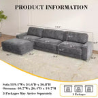 Dyonery 120 - Canapé modulaire sectionnel, Canapé sectionnel Cloud avec assise profonde, Canapé modulaire en L moderne avec méridienne.