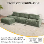 Dyonery 120 - Canapé modulaire sectionnel, Canapé sectionnel Cloud avec assise profonde, Canapé modulaire en L moderne avec méridienne.