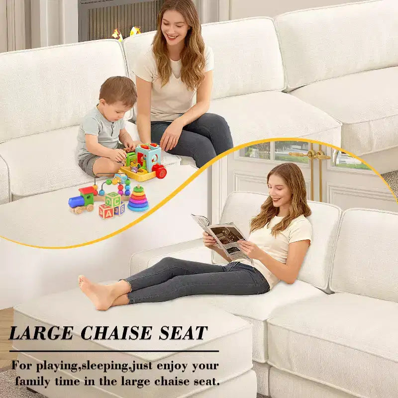 Dyonery 120 - Canapé modulaire sectionnel, Canapé sectionnel Cloud avec assise profonde, Canapé modulaire en L moderne avec méridienne.