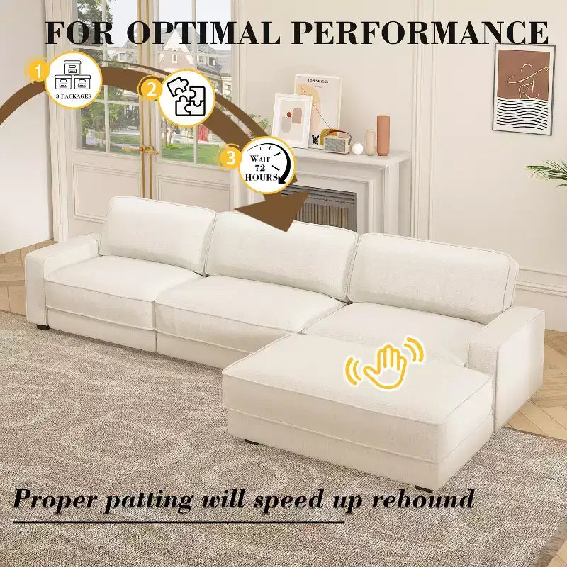 Dyonery 120 - Canapé modulaire sectionnel, Canapé sectionnel Cloud avec assise profonde, Canapé modulaire en L moderne avec méridienne.