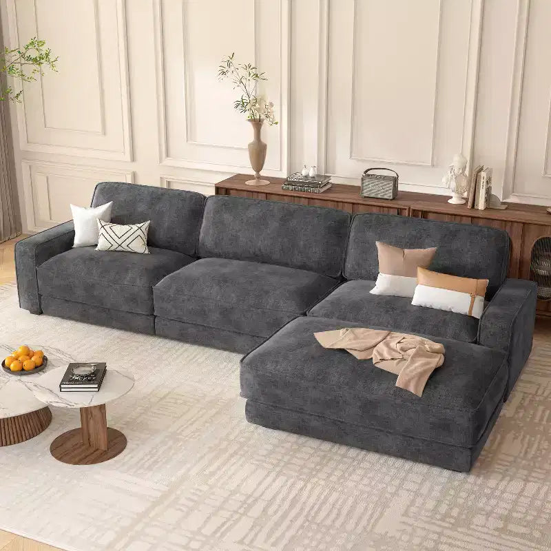 Dyonery 120 - Canapé modulaire sectionnel, Canapé sectionnel Cloud avec assise profonde, Canapé modulaire en L moderne avec méridienne.