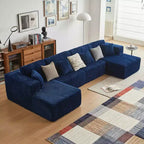 MAYEERTY Canapé sectionnel modulable en flanelle bleue en forme de U, mousse haute densité avec oreillers décoratifs