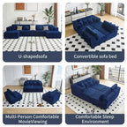 MAYEERTY Canapé sectionnel modulable en flanelle bleue en forme de U, mousse haute densité avec oreillers décoratifs