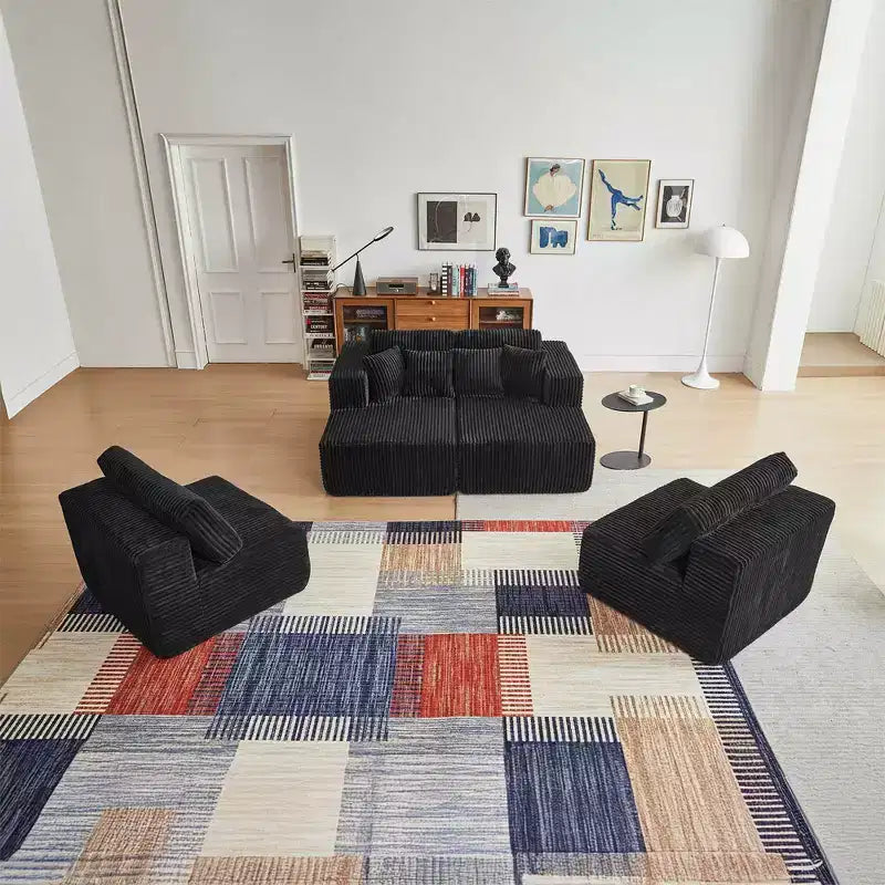 MAYEERTY Canapé sectionnel modulable en flanelle bleue en forme de U, mousse haute densité avec oreillers décoratifs