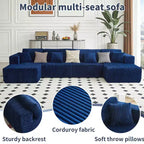 MAYEERTY Canapé sectionnel modulable en flanelle bleue en forme de U, mousse haute densité avec oreillers décoratifs
