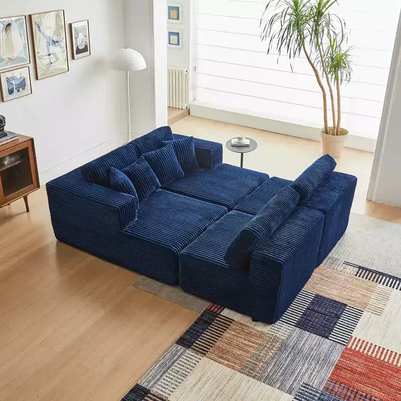 MAYEERTY Canapé sectionnel modulable en flanelle bleue en forme de U, mousse haute densité avec oreillers décoratifs
