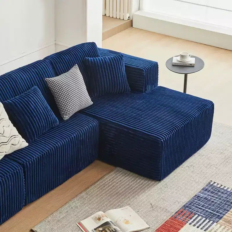 MAYEERTY Canapé sectionnel modulable en flanelle bleue en forme de U, mousse haute densité avec oreillers décoratifs