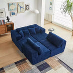 MAYEERTY Canapé sectionnel modulable en flanelle bleue en forme de U, mousse haute densité avec oreillers décoratifs