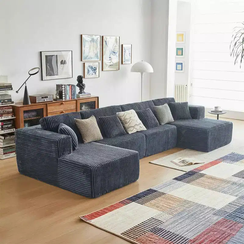 MAYEERTY Canapé sectionnel modulable en flanelle bleue en forme de U, mousse haute densité avec oreillers décoratifs