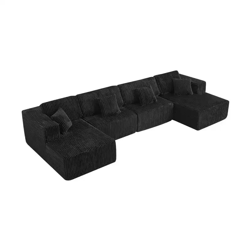 MAYEERTY Canapé sectionnel modulable en flanelle bleue en forme de U, mousse haute densité avec oreillers décoratifs