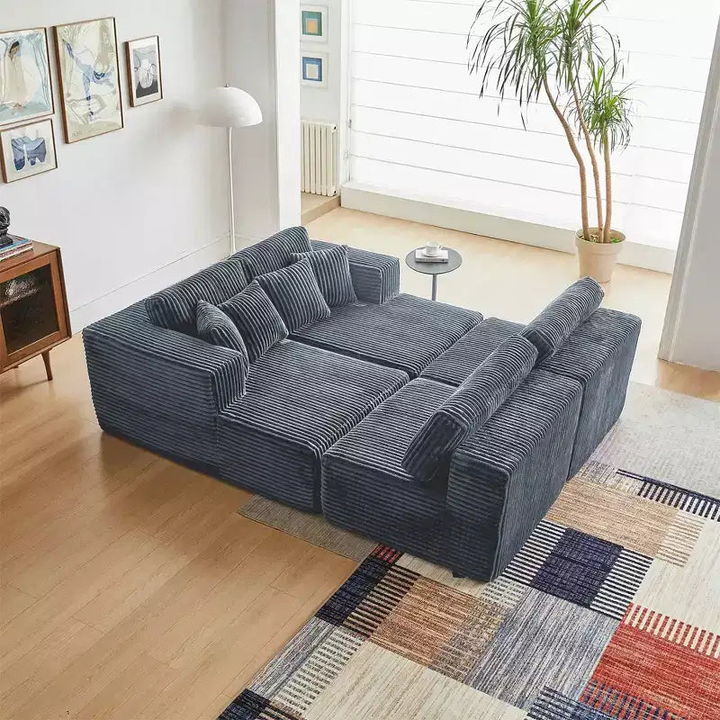 MAYEERTY Canapé sectionnel modulable en flanelle bleue en forme de U, mousse haute densité avec oreillers décoratifs