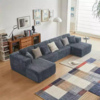 MAYEERTY Canapé sectionnel modulable en flanelle bleue en forme de U, mousse haute densité avec oreillers décoratifs