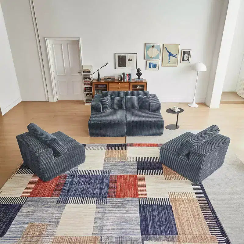 MAYEERTY Canapé sectionnel modulable en flanelle bleue en forme de U, mousse haute densité avec oreillers décoratifs