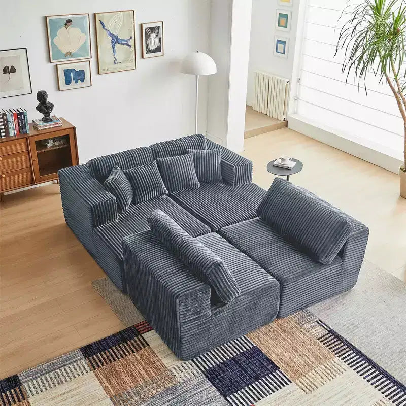 MAYEERTY Canapé sectionnel modulable en flanelle bleue en forme de U, mousse haute densité avec oreillers décoratifs