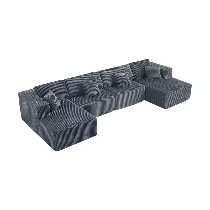 MAYEERTY Canapé sectionnel modulable en flanelle bleue en forme de U, mousse haute densité avec oreillers décoratifs