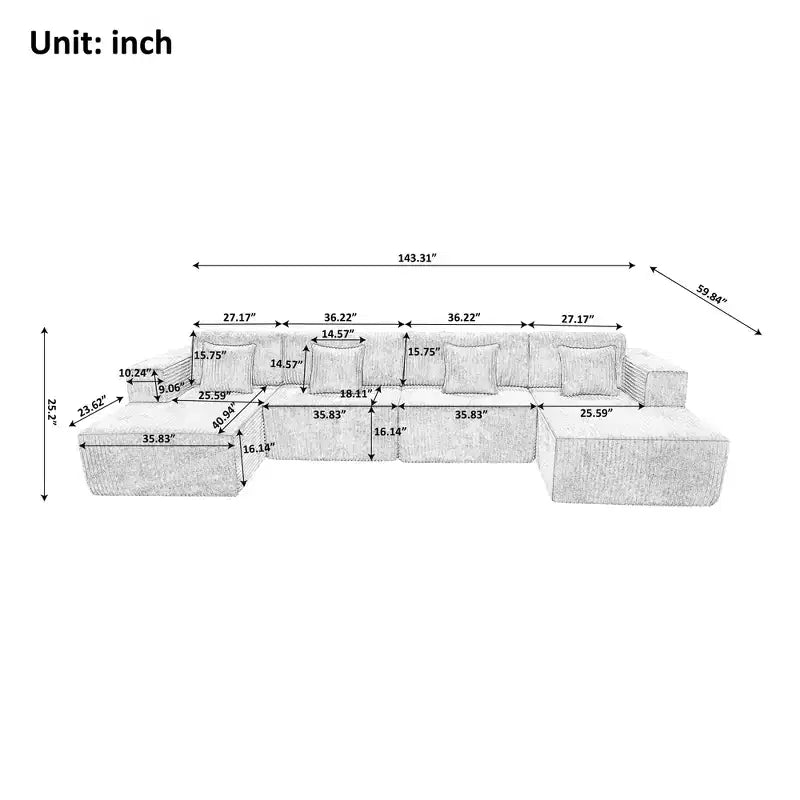 MAYEERTY Canapé sectionnel modulable en flanelle bleue en forme de U, mousse haute densité avec oreillers décoratifs