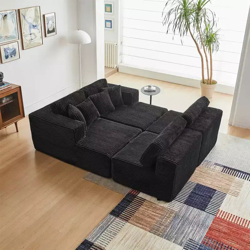 MAYEERTY Canapé sectionnel modulable en flanelle bleue en forme de U, mousse haute densité avec oreillers décoratifs