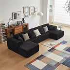 MAYEERTY Canapé sectionnel modulable en flanelle bleue en forme de U, mousse haute densité avec oreillers décoratifs