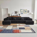 MAYEERTY Blue Flannel U-Shaped Modular Sectional Sofa High-Density Foam with Throw Pillows