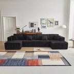 MAYEERTY Blue Flannel U-Shaped Modular Sectional Sofa High-Density Foam with Throw Pillows