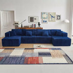 MAYEERTY Canapé sectionnel modulable en flanelle bleue en forme de U, mousse haute densité avec oreillers décoratifs