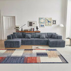 MAYEERTY Canapé sectionnel modulable en flanelle bleue en forme de U, mousse haute densité avec oreillers décoratifs