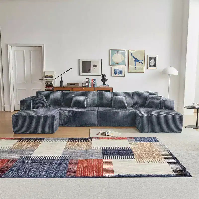MAYEERTY Canapé sectionnel modulable en flanelle bleue en forme de U, mousse haute densité avec oreillers décoratifs